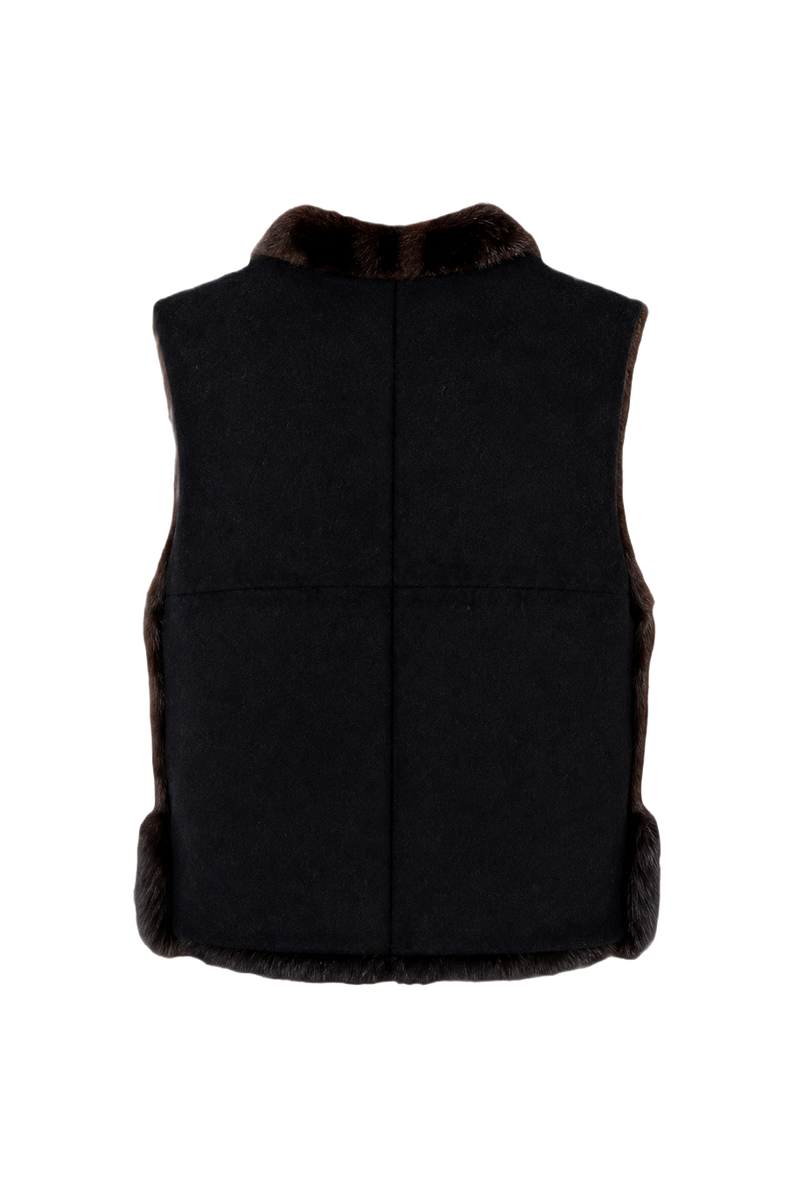 1950s Dark Brown Fur Vest - Back View