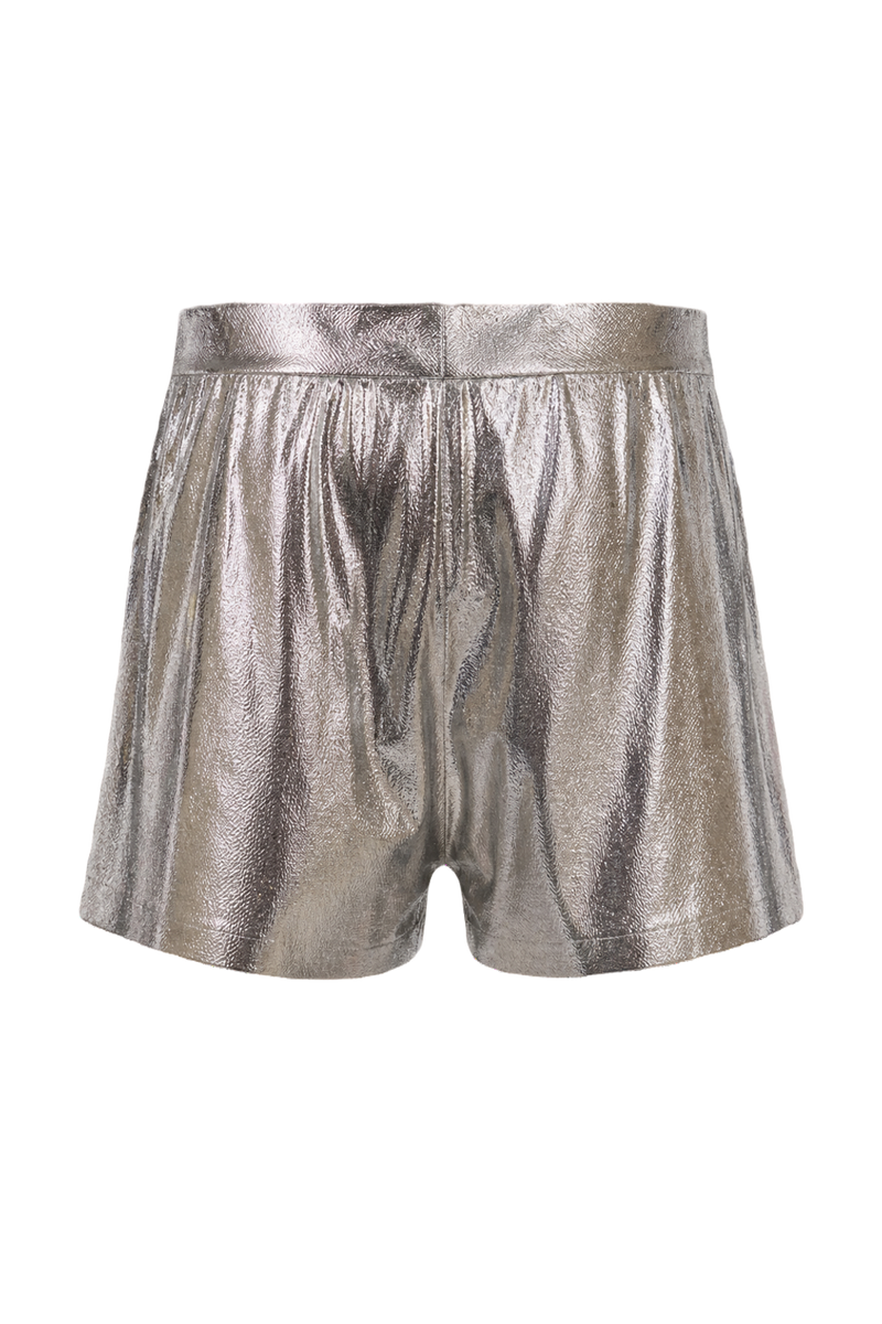 1980s Silver Synthetic Shorts - Back View