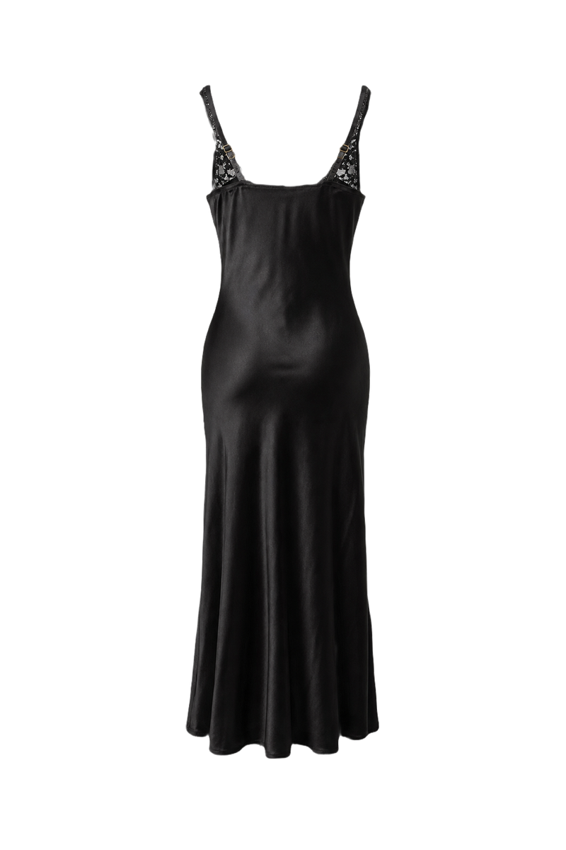 1990s Black Polyester Blend Maxi Dress - Back View