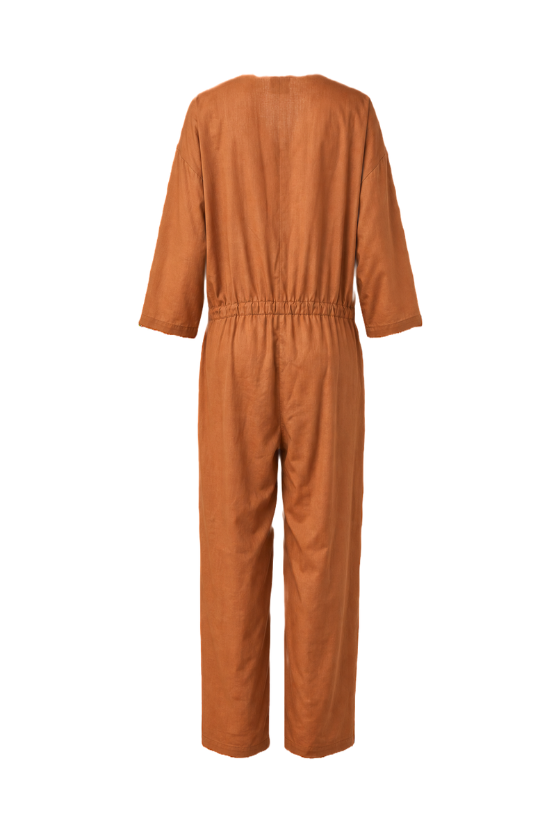 1980s Tan Polyester Jumpsuit - Back View