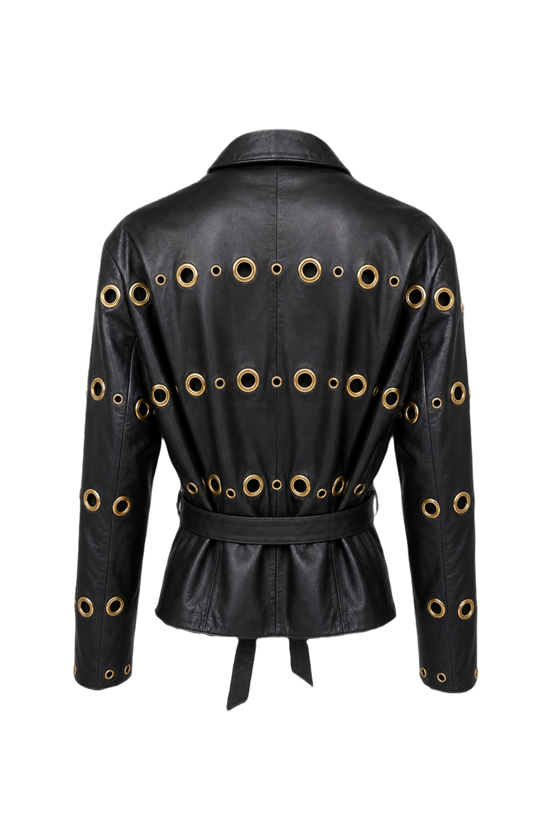 1980s Black Leather Jacket - Back View