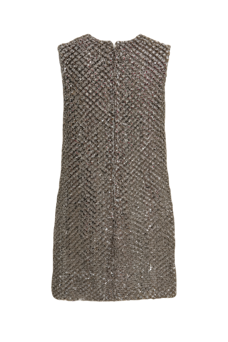 1960s Silver Synthetic Blend Mini Dress - Back View