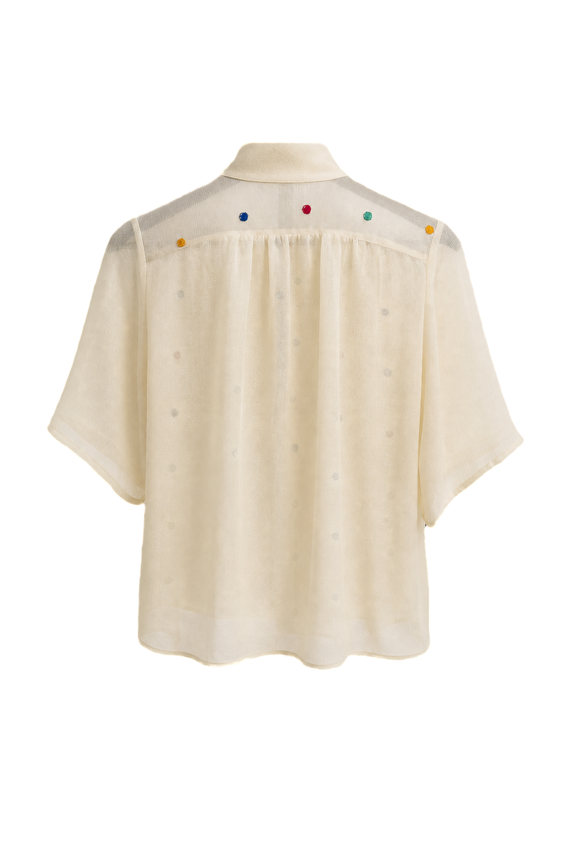 1960s Cream Polyester Blouse - Back View