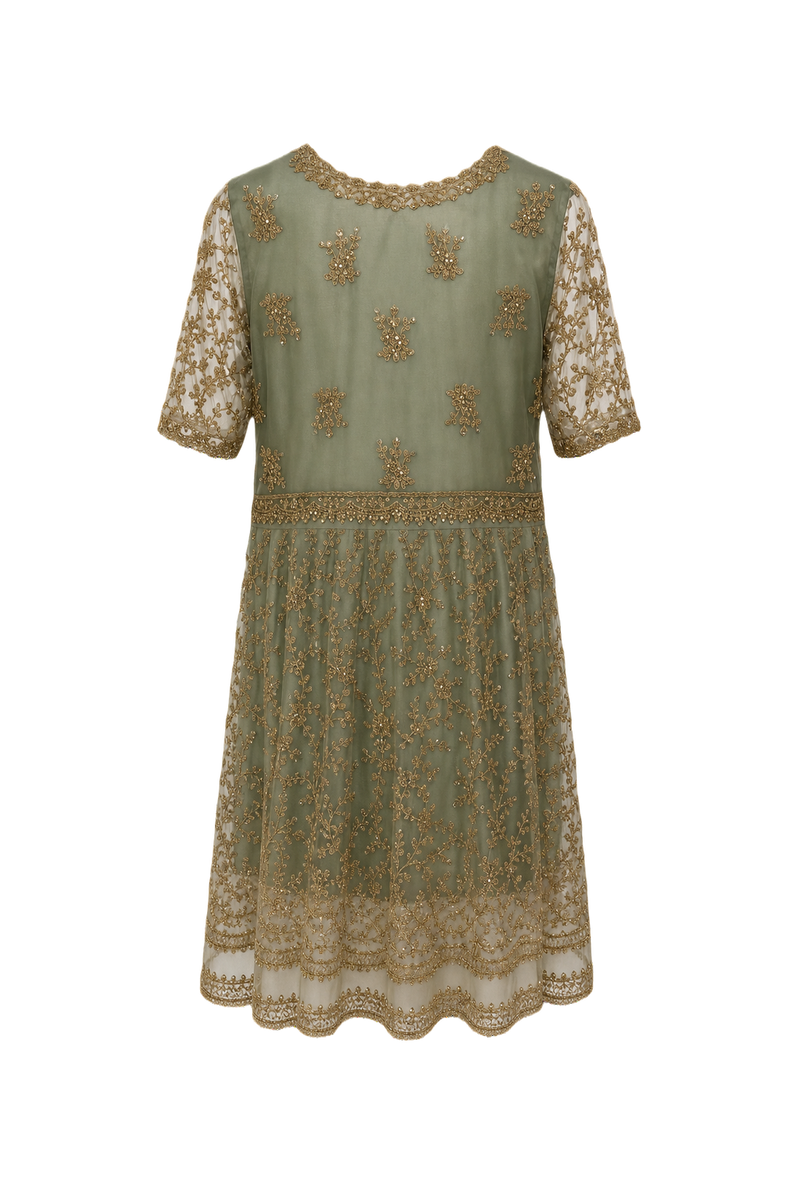 1950s Sage Green Polyester Blend Dress - Back View