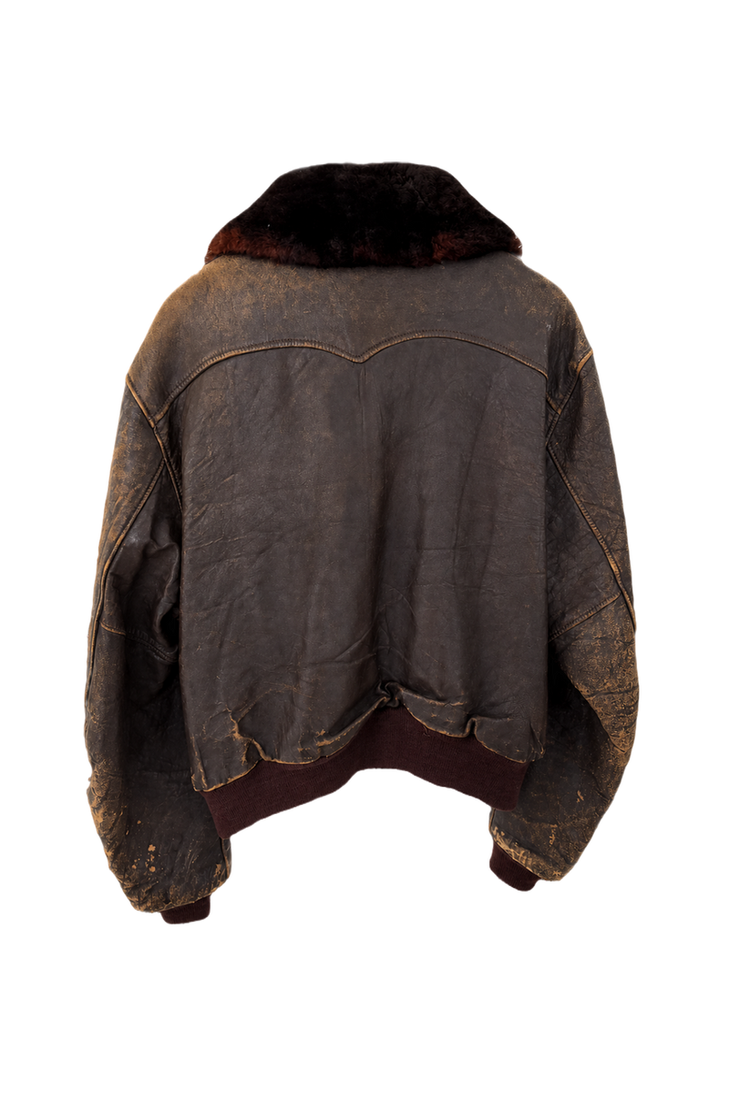 1940s Brown Leather Bomber Jacket - Back View