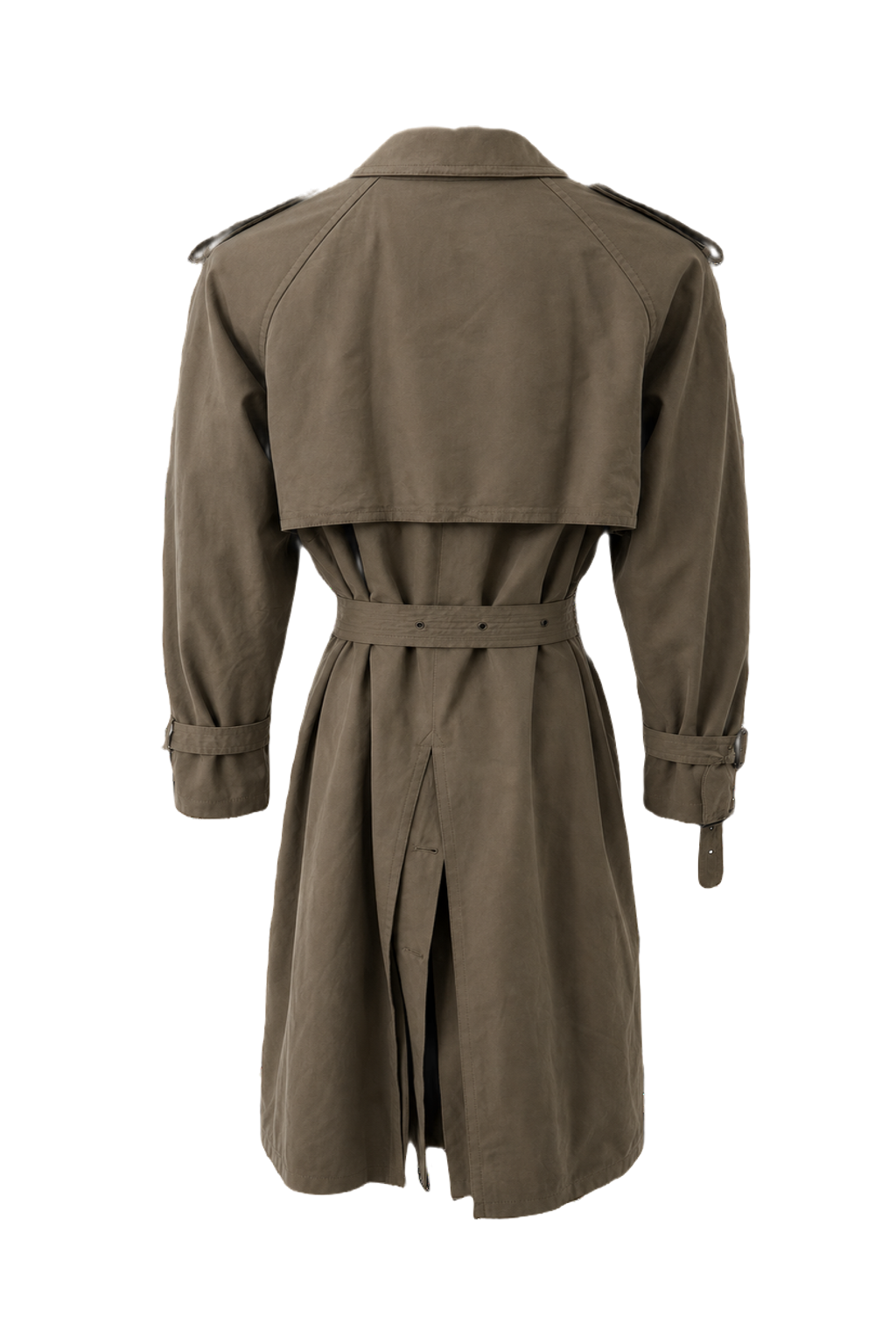 1980s Khaki Green Cotton Trench Coat - Back View