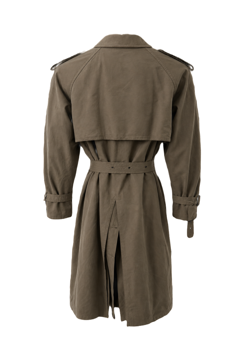 1980s Khaki Green Cotton Trench Coat - Back View