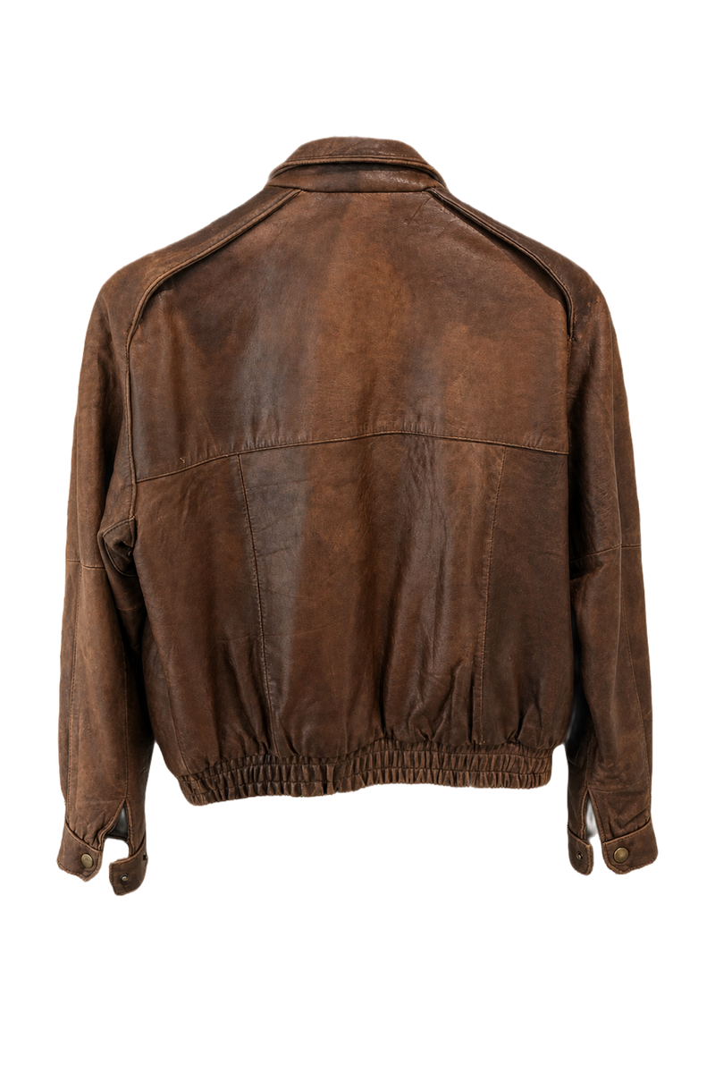 1980s Brown Leather Jacket - Back View