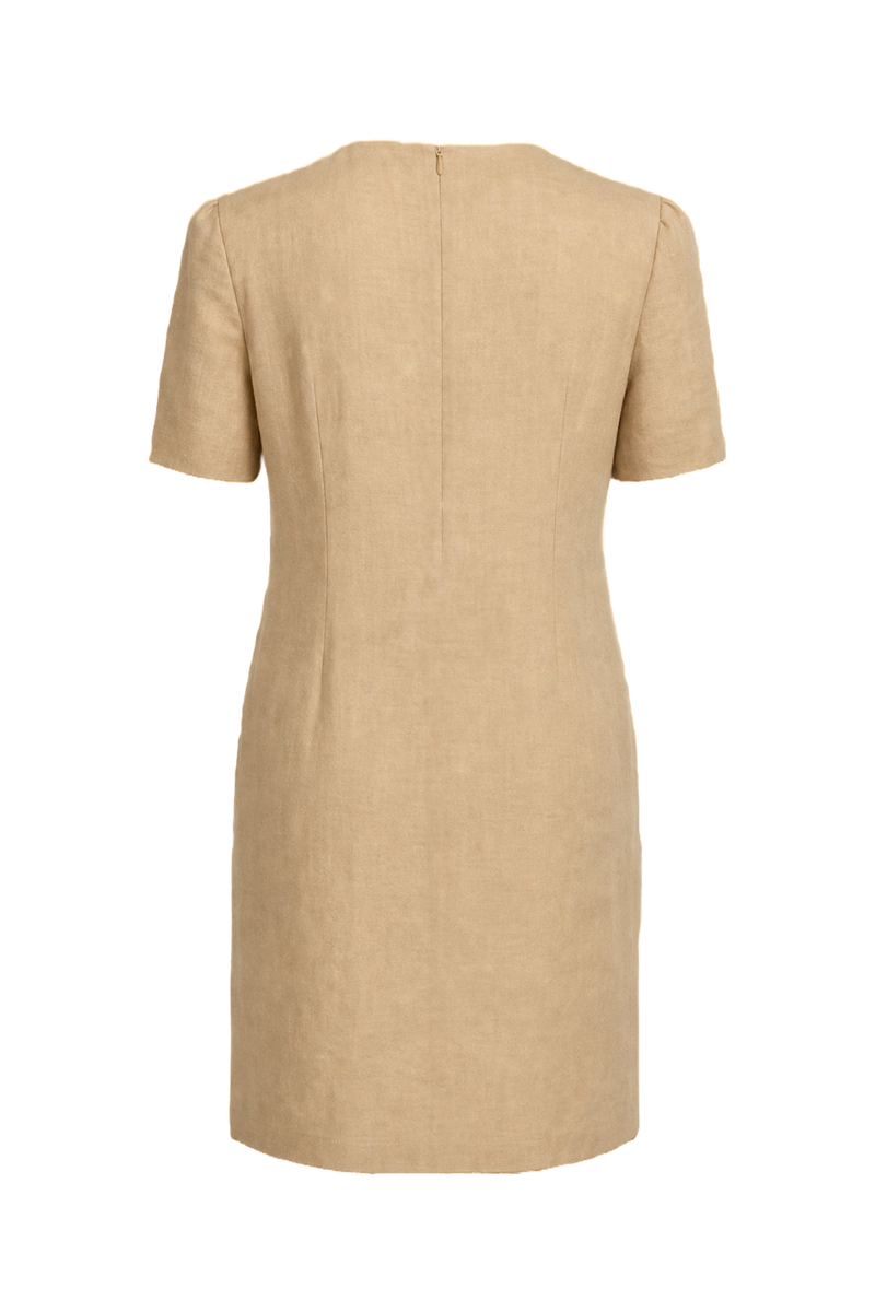 1980s Beige Cotton Shift Dress - Back View