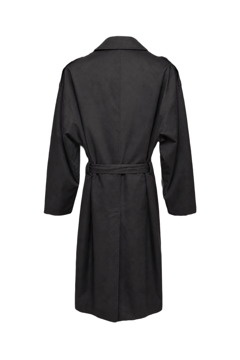1980s Black Cotton Trench Coat - Back View