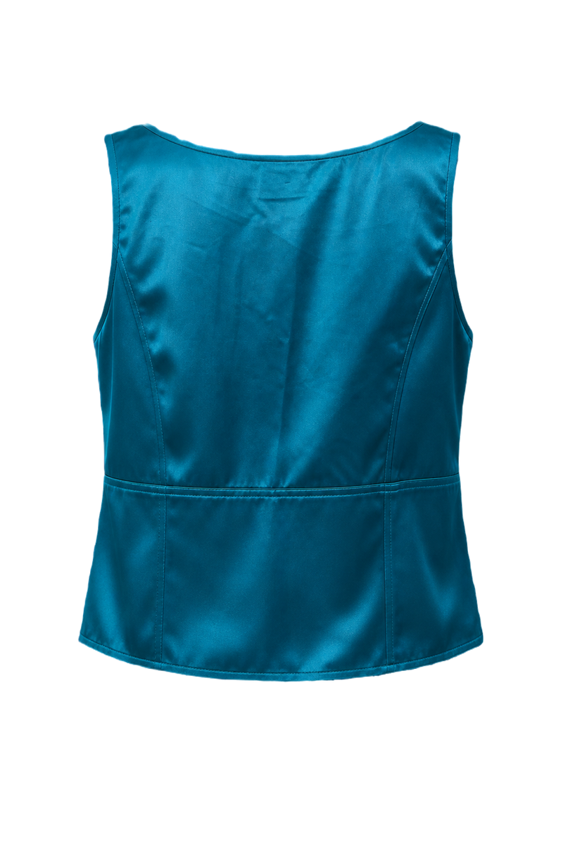 1990s Teal Satin Tank Top - Back View