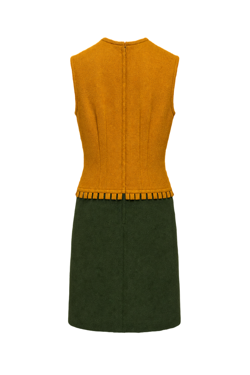 1960s Mustard Yellow Wool Shift Dress - Back View
