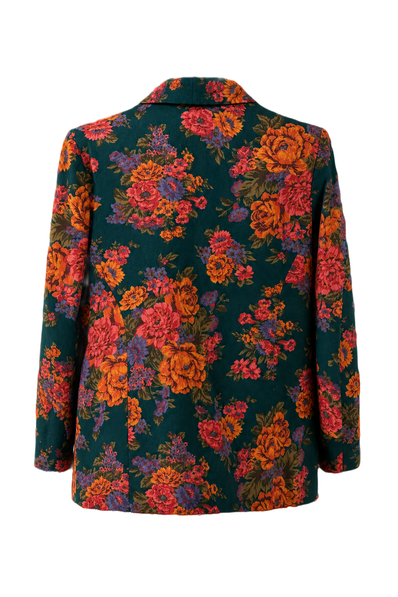 1980s Dark Teal Cotton Blazer - Back View