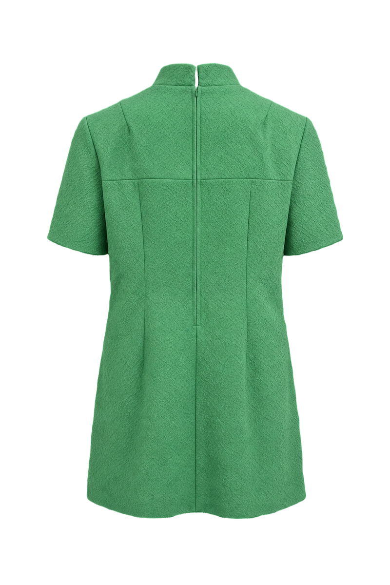 1960s Green Cotton Blend Shift Dress - Back View