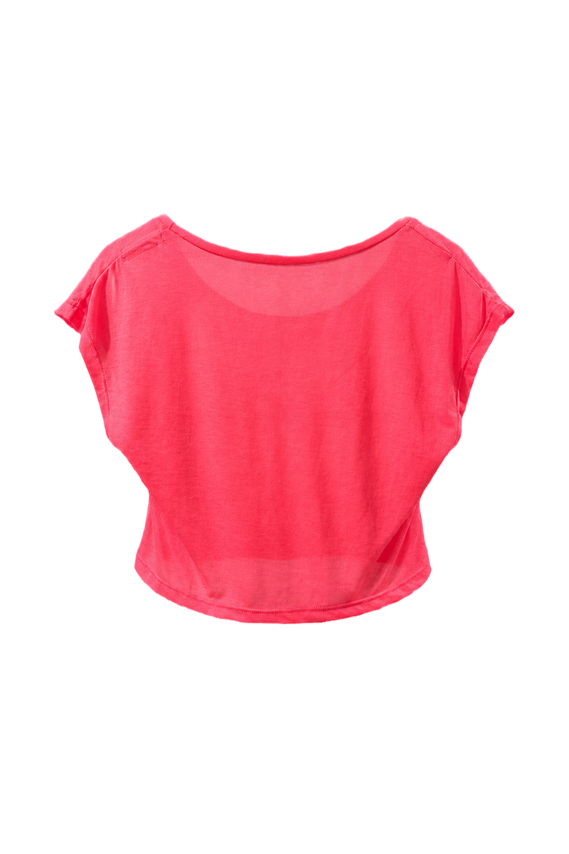1980s Bright Pink Cotton Crop Top - Back View
