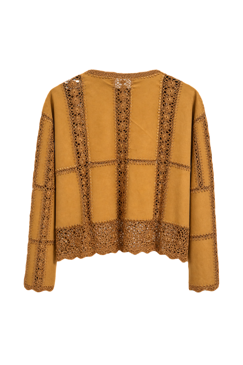 1970s Mustard Yellow Cotton Blend Cardigan - Back View