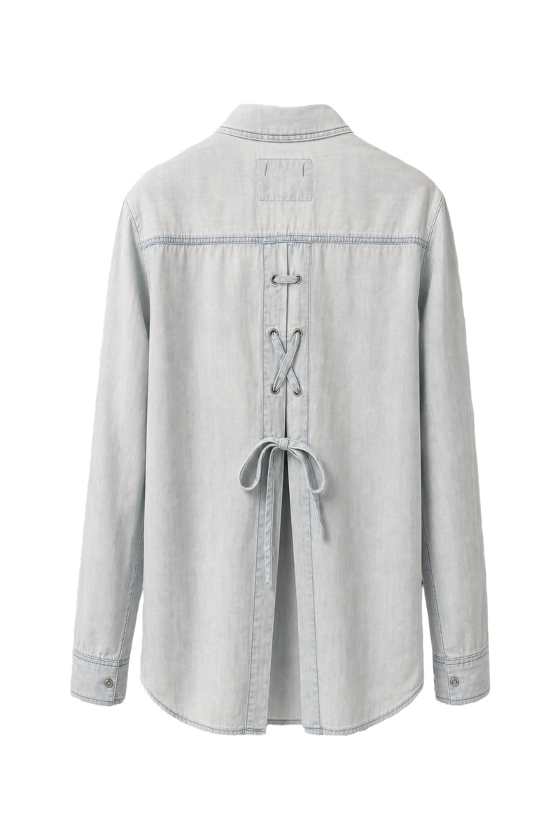 1970s Light Blue Denim Shirt - Back View