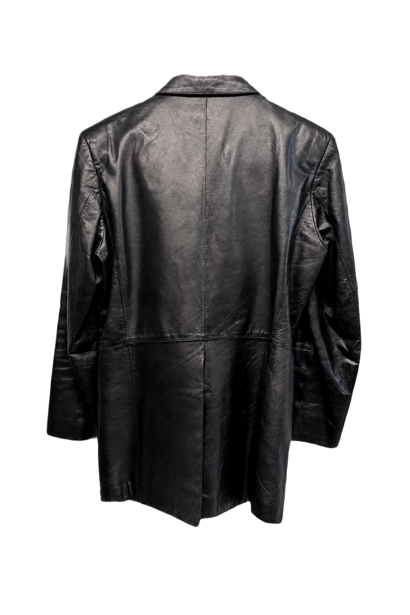 1990s Black Leather Blazer - Back View
