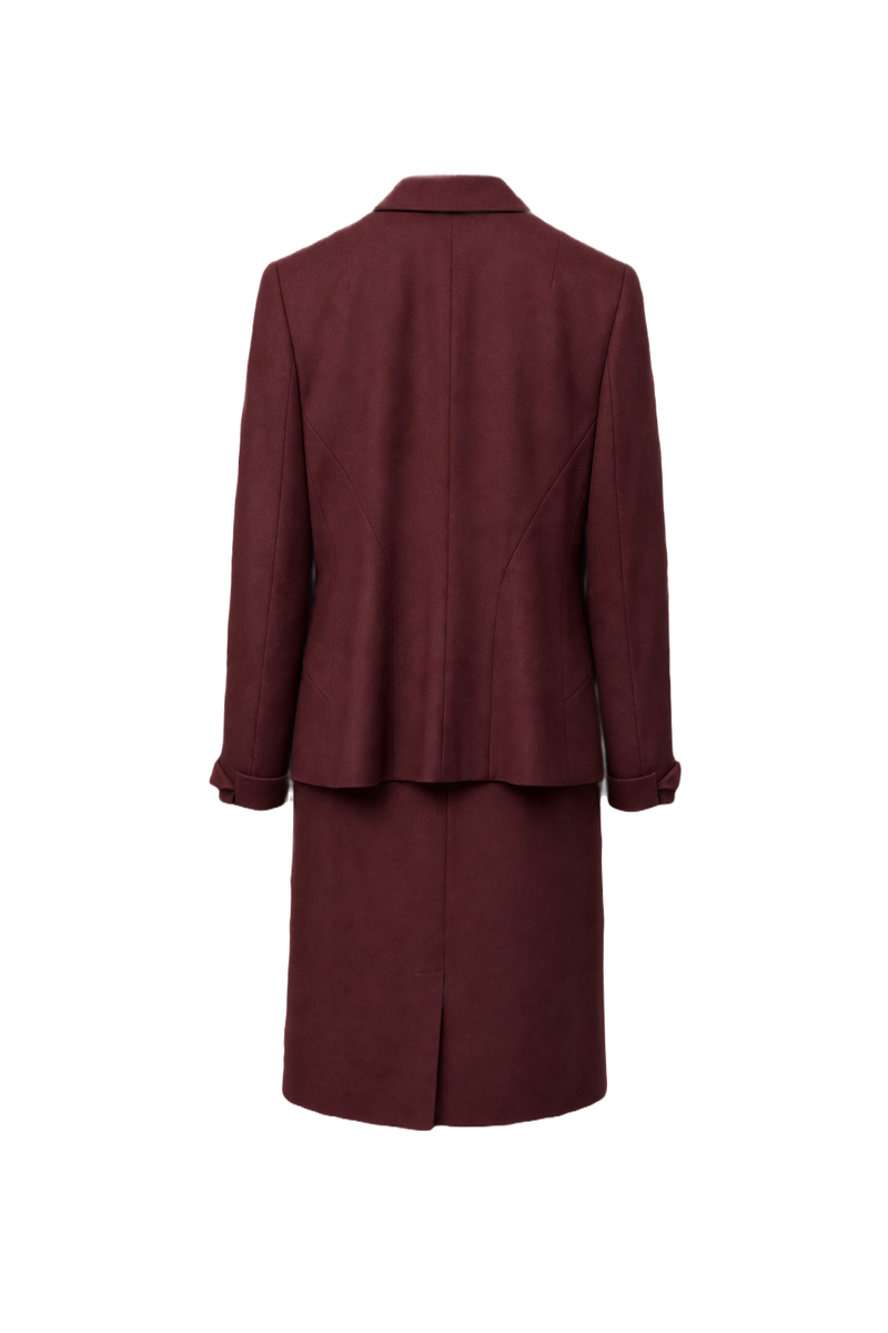 1980s Burgundy Wool Blend Blazer and Skirt - Back View