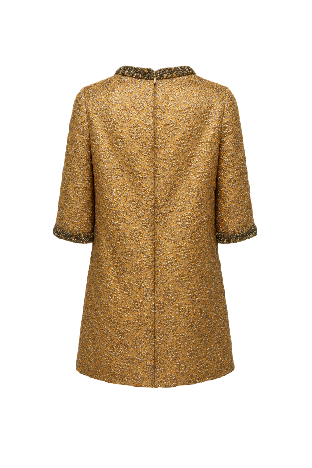1960s Gold Silk Blend Shift Dress - Back View