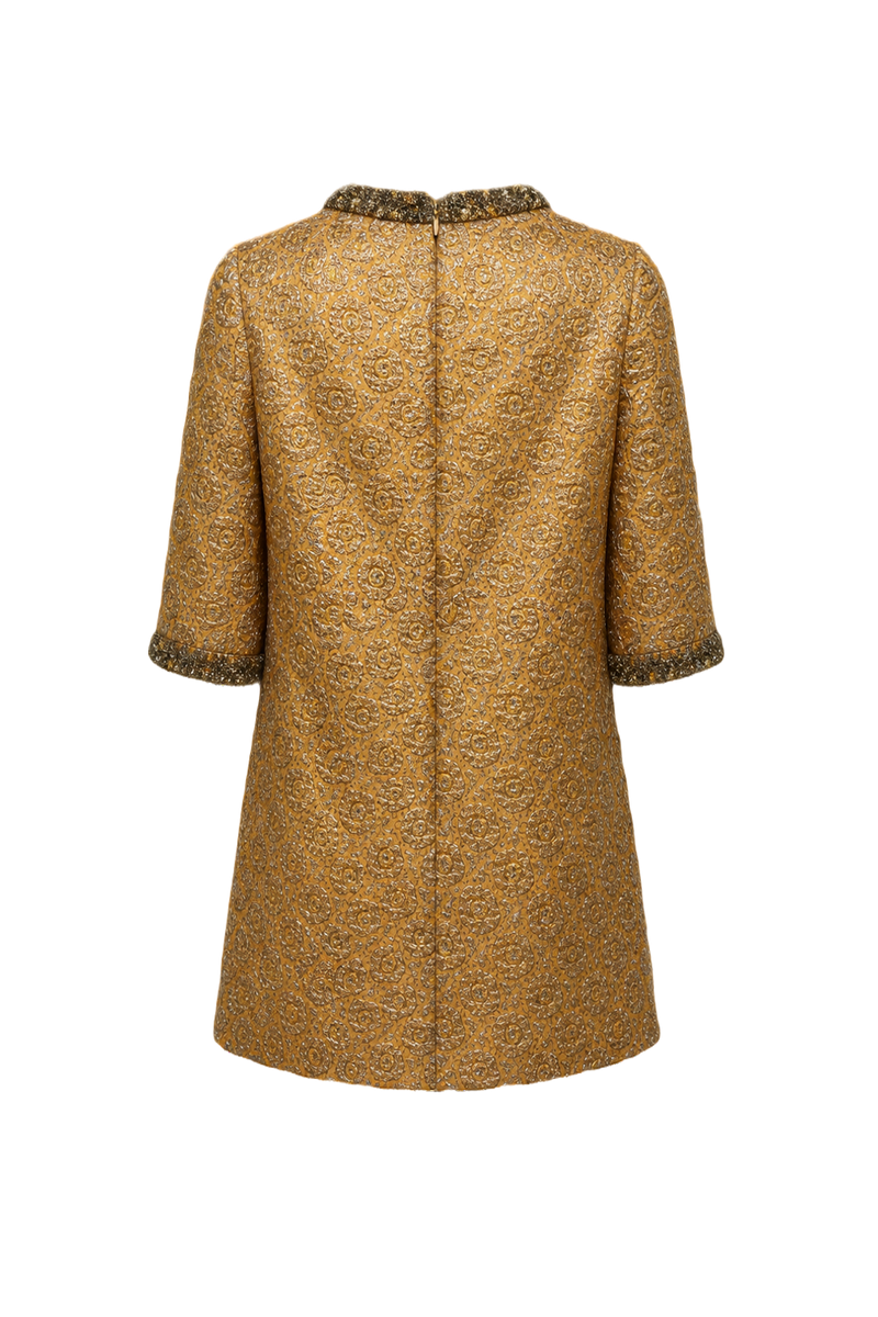 1960s Gold Silk Blend Shift Dress - Back View
