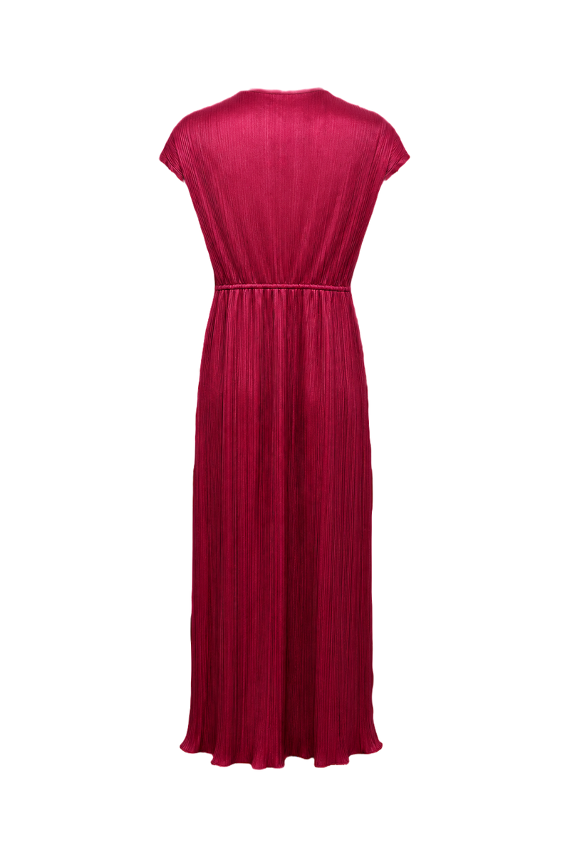 1970s Deep Red Polyester Maxi Dress - Back View