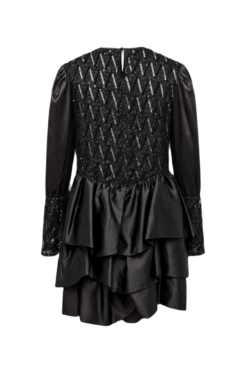 1980s Black Satin Mini Dress - Back View