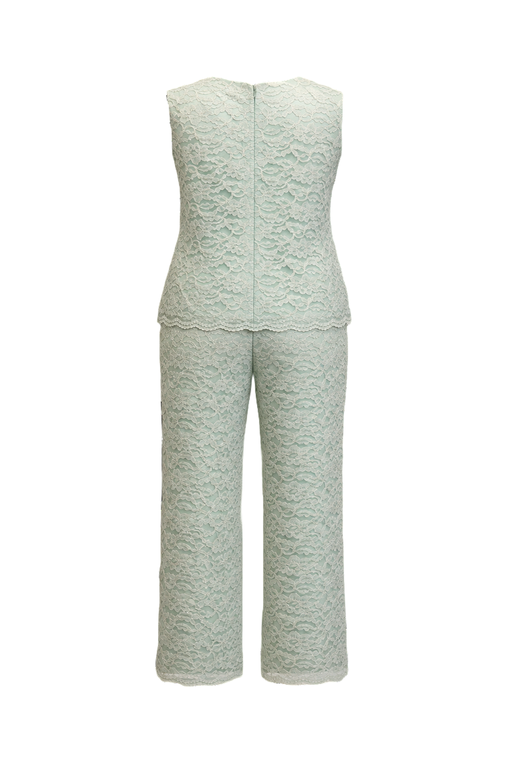 1960s Mint Green Lace Blouse and Pants Set - Back View