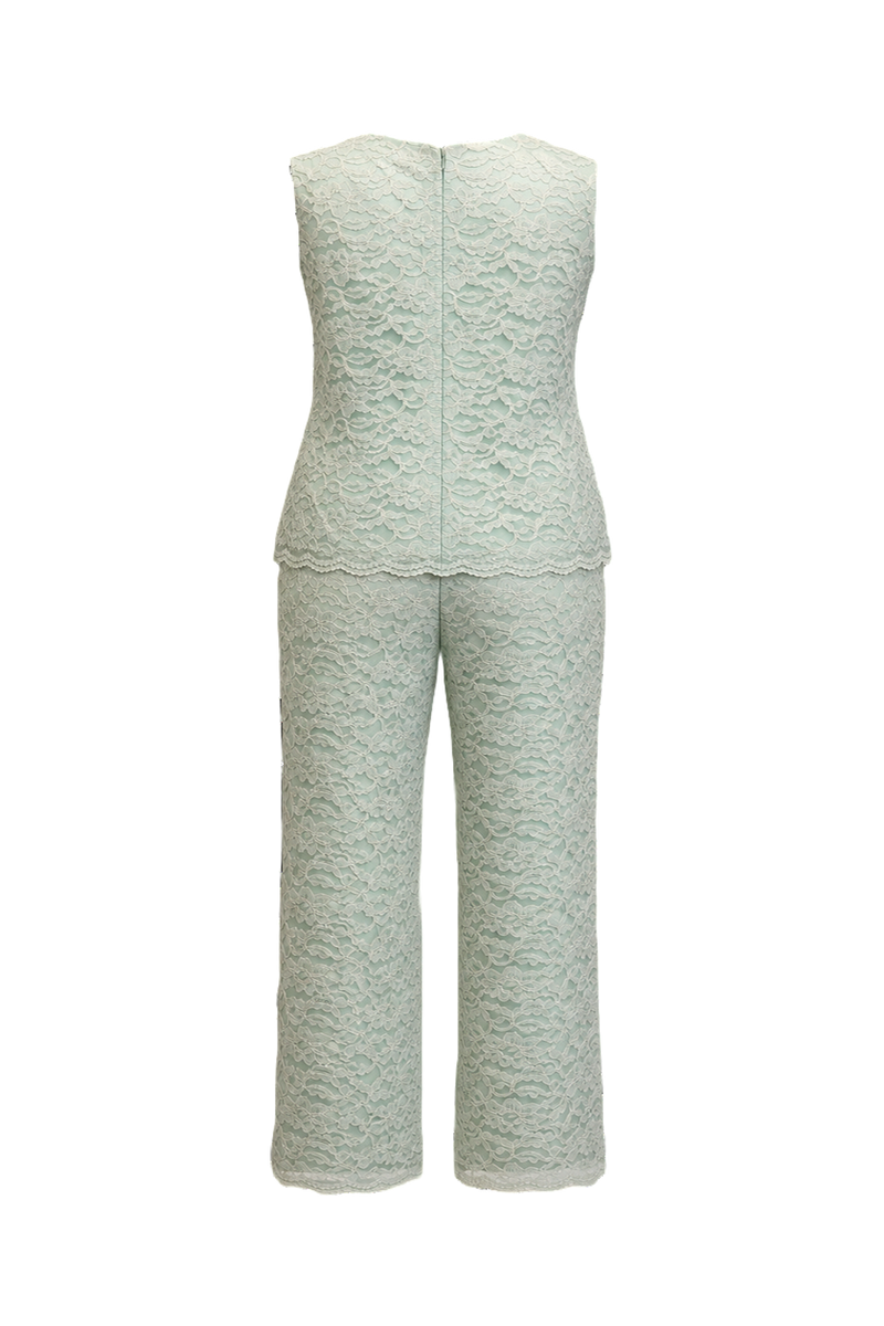 1960s Mint Green Lace Blouse and Pants Set - Back View
