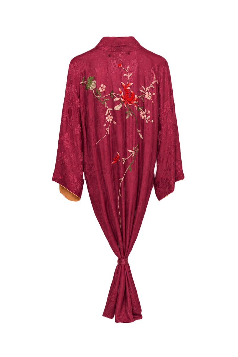 1930s Deep Burgundy Silk Robe - Back View