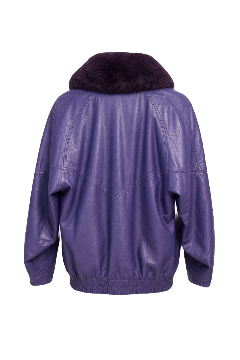 1980s Purple Leather Jacket - Back View