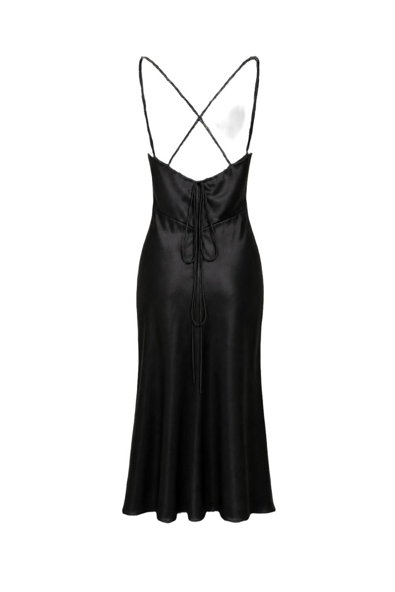 1990s Black Satin Slip Dress - Back View