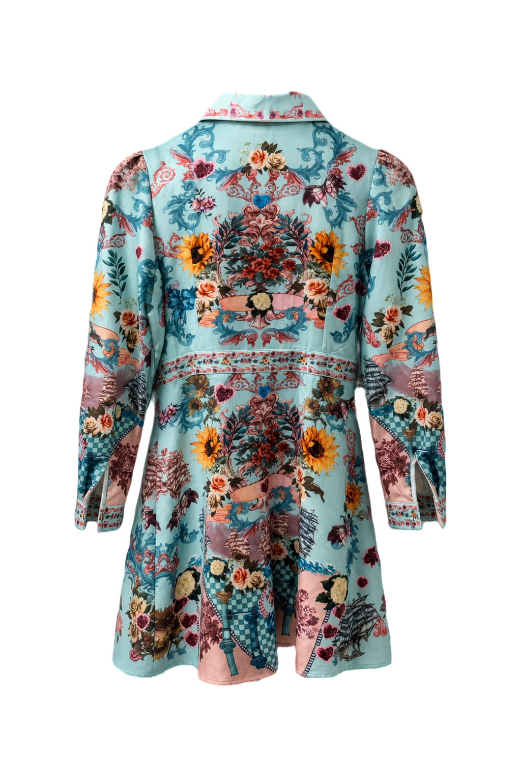 1980s Light Blue Cotton Mini Dress - Back View