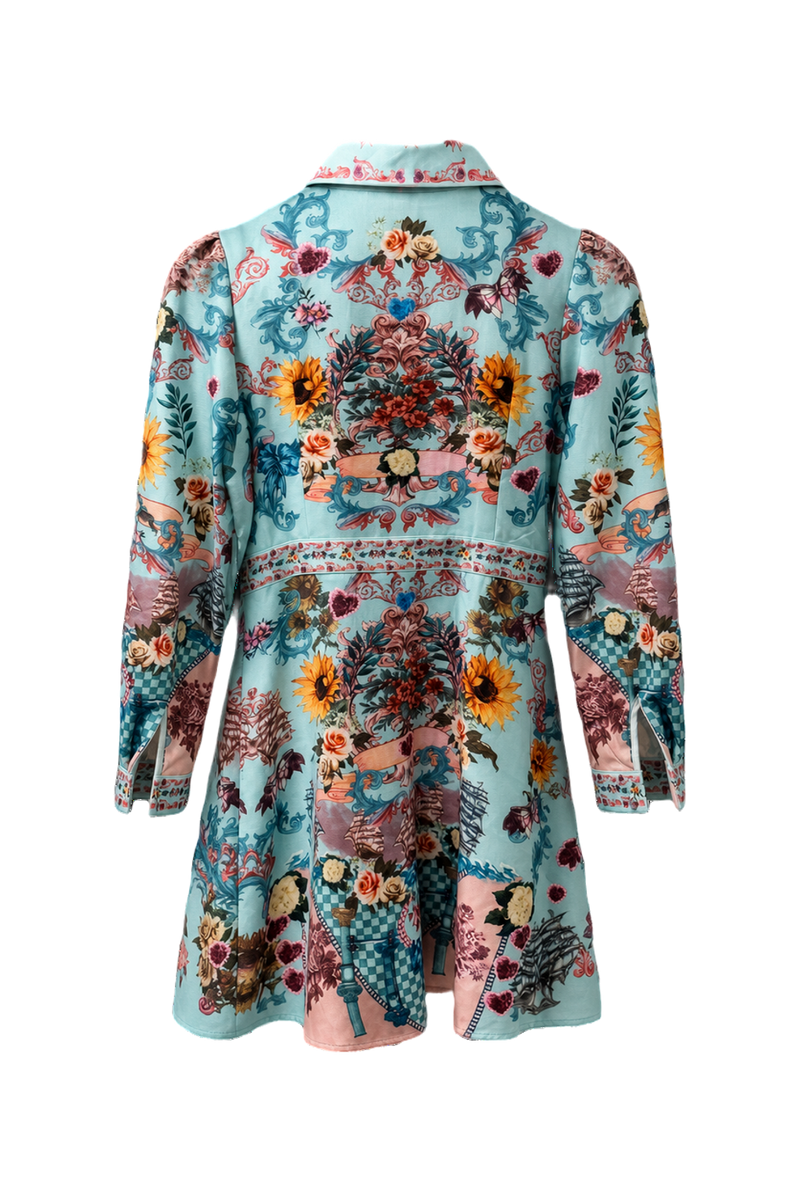 1980s Light Blue Cotton Mini Dress - Back View