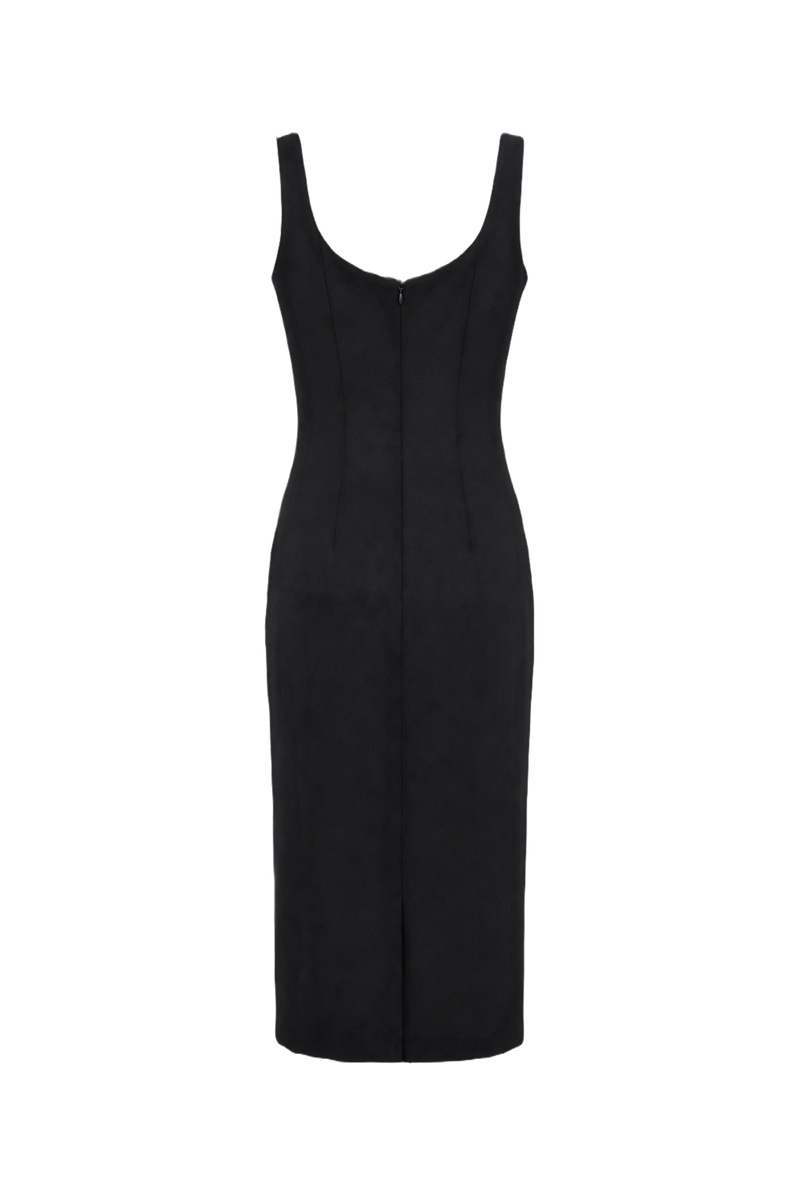 1990s Black Polyester Dress - Back View