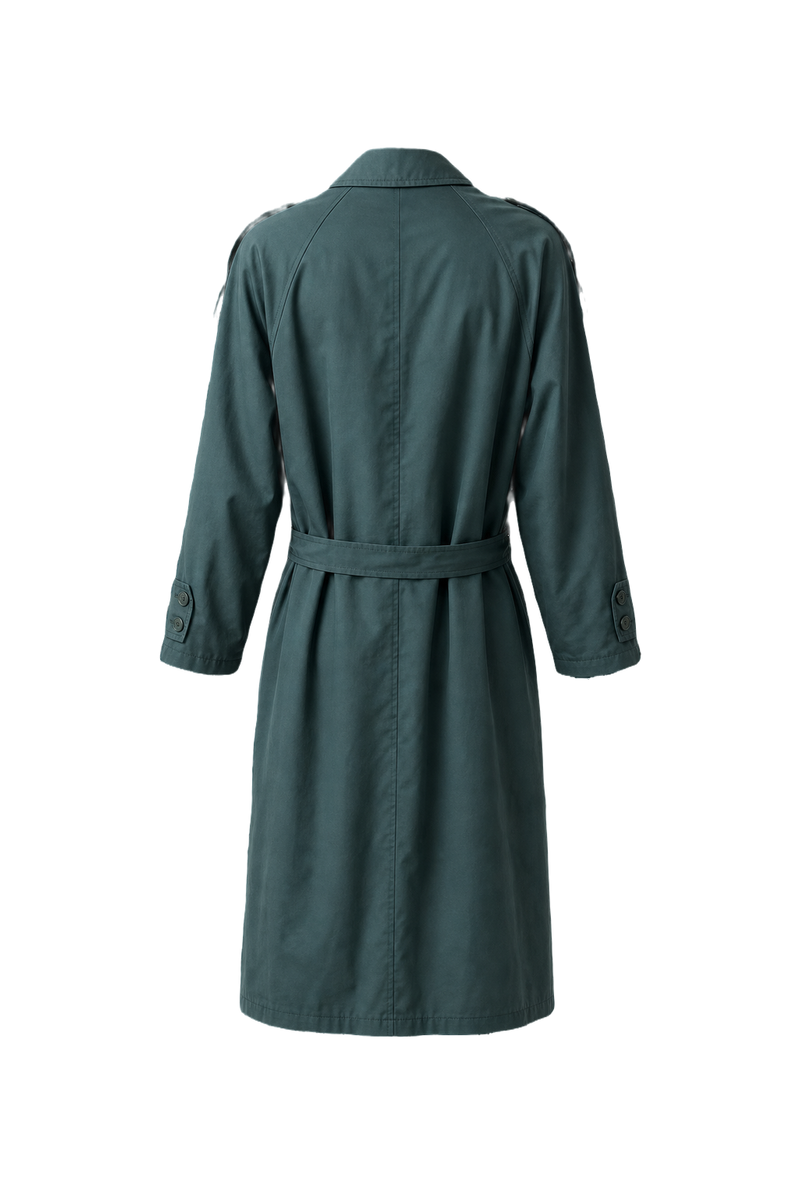 1980s Teal Cotton Blend Trench Coat - Back View