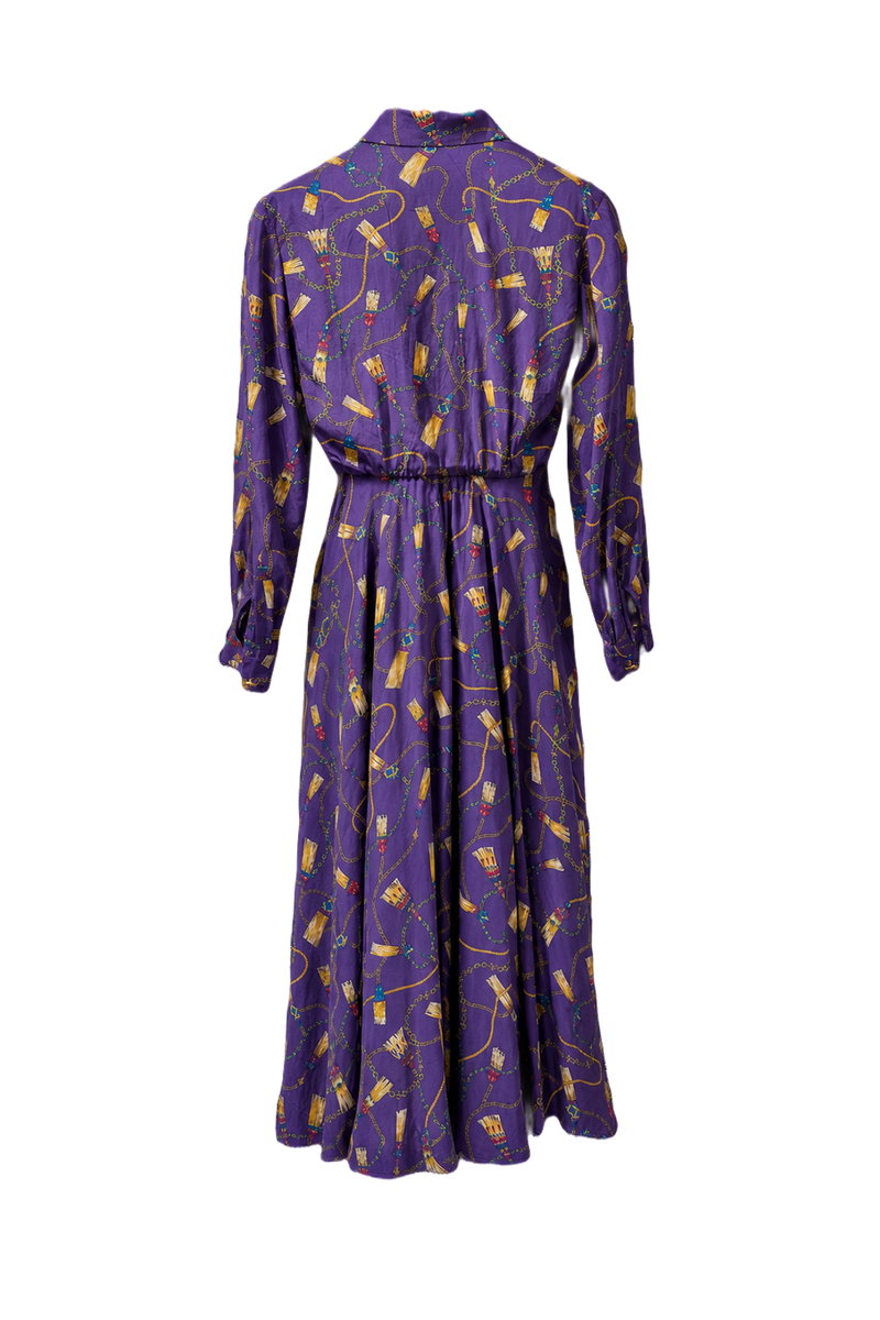 1990s Purple Polyester Dress - Back View
