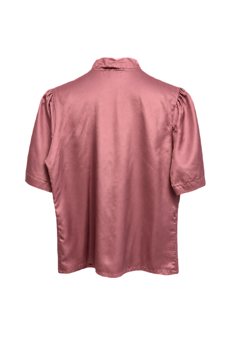 1980s Dusty Rose Pink Polyester Blend Blouse - Back View