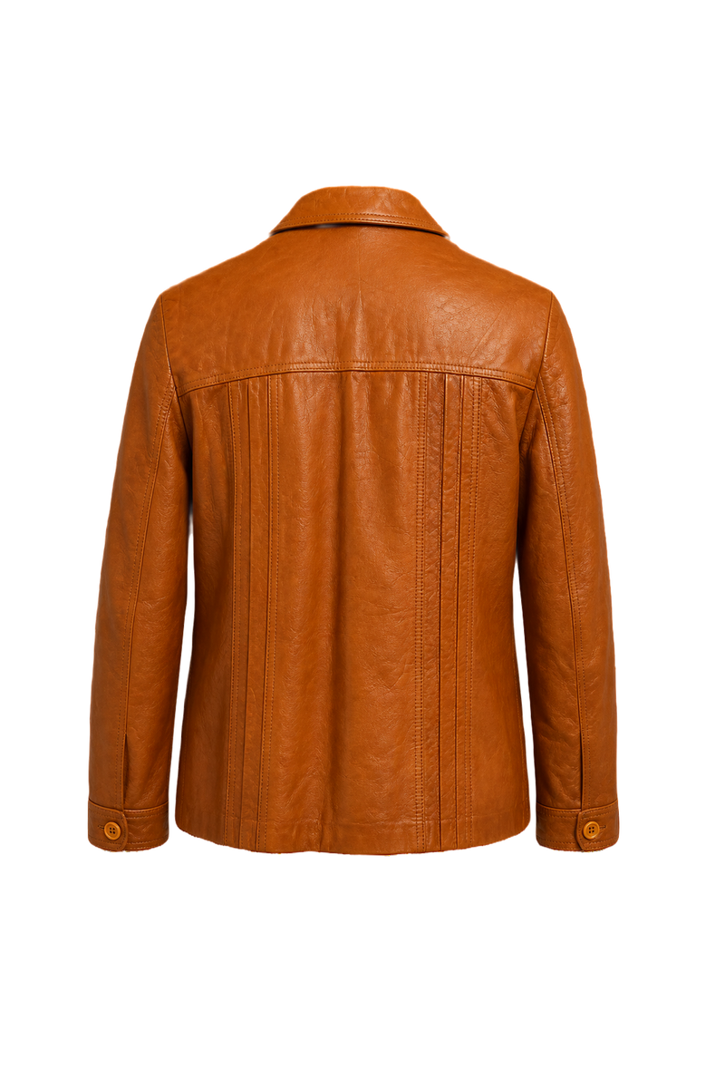 1970s Cognac Orange Leather Jacket - Back View