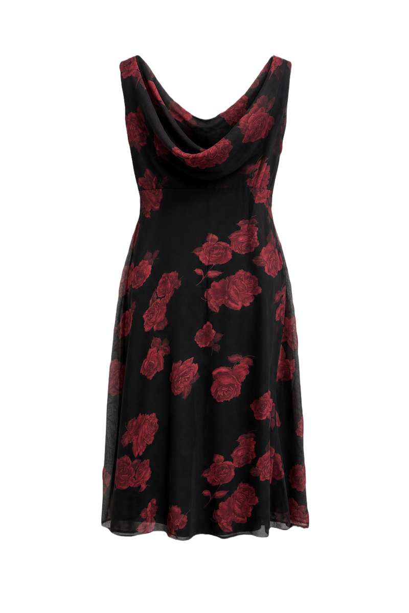 1990s Black Polyester Dress - Back View