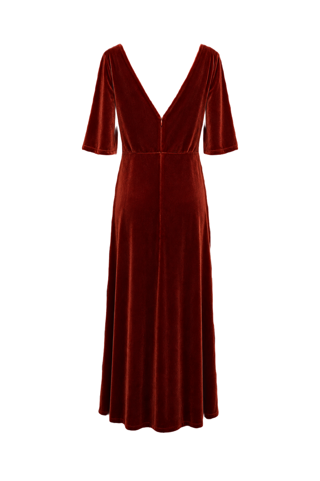1980s Rust Velvet Maxi Dress - Back View
