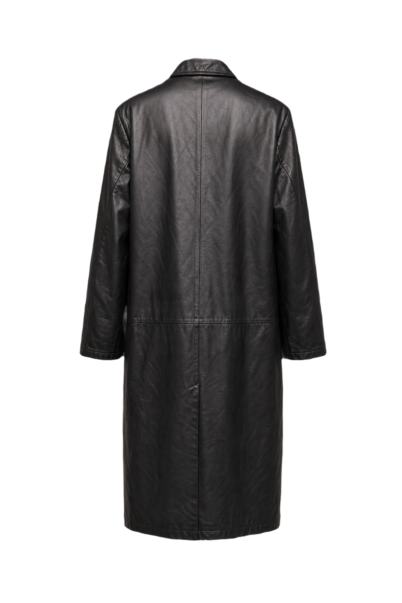 1980s Black Leather Coat - Back View