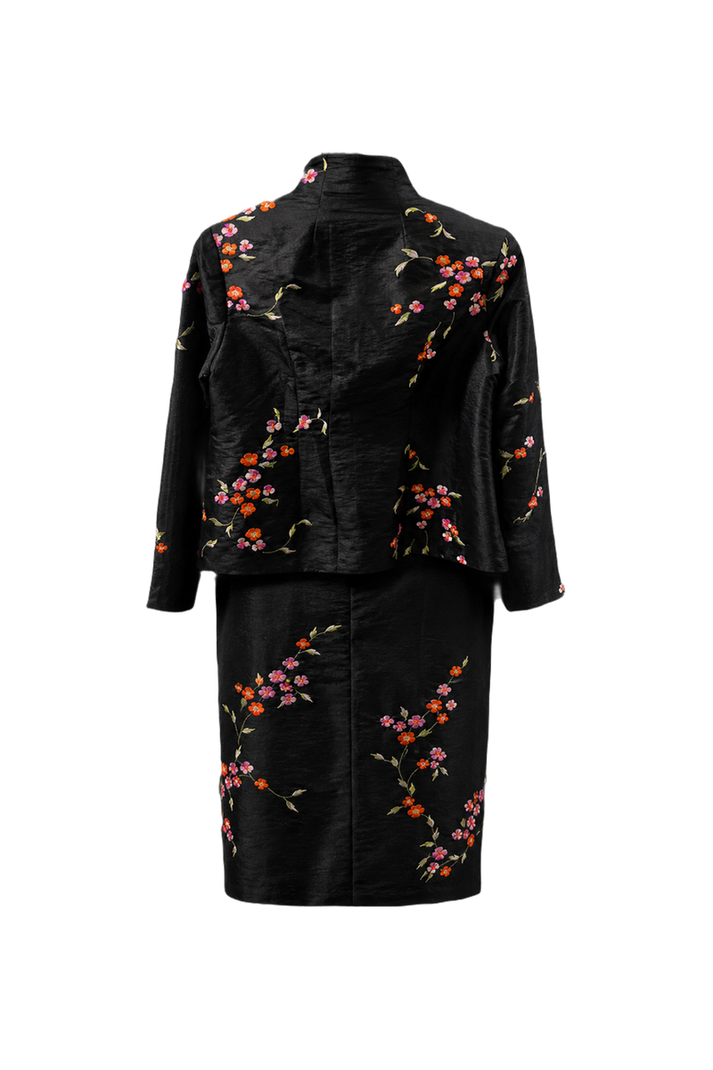 1980s Black Silk Blouse and Skirt Set - Back View