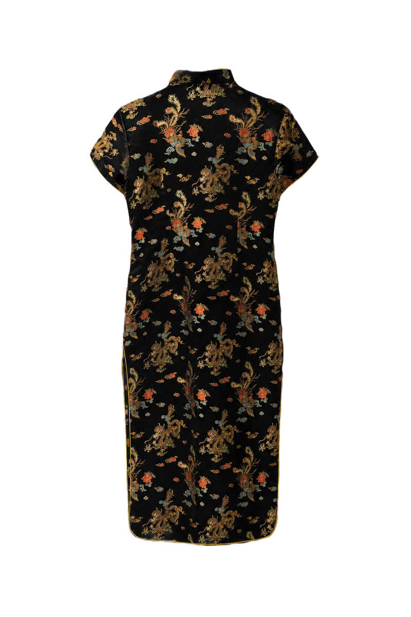 1980s Black Silk Cheongsam - Back View