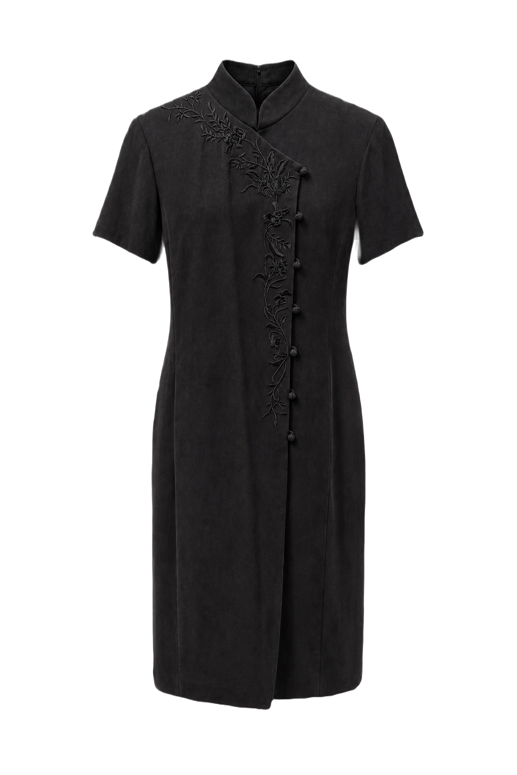 1990s Black Silk Shift Dress - Back View