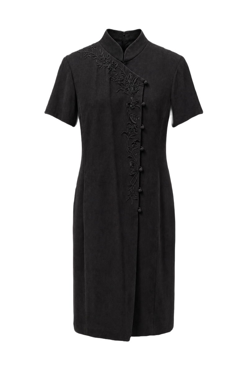 1990s Black Silk Shift Dress - Back View