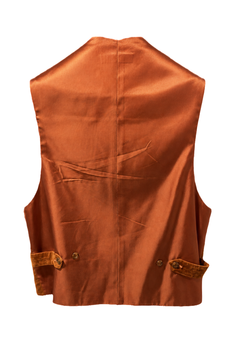 1970s Burnt Orange Velvet Vest - Back View