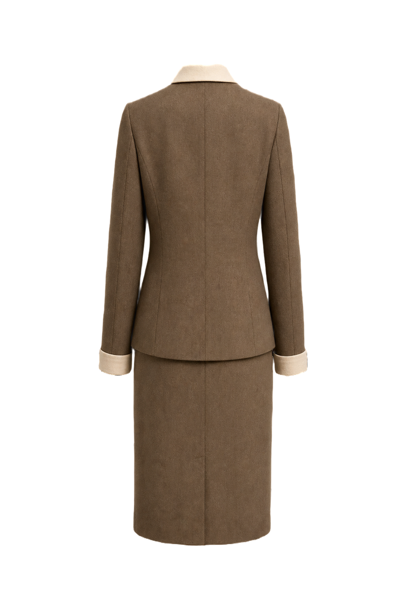 1980s Brown Wool Blend Blazer & Skirt Set - Back View