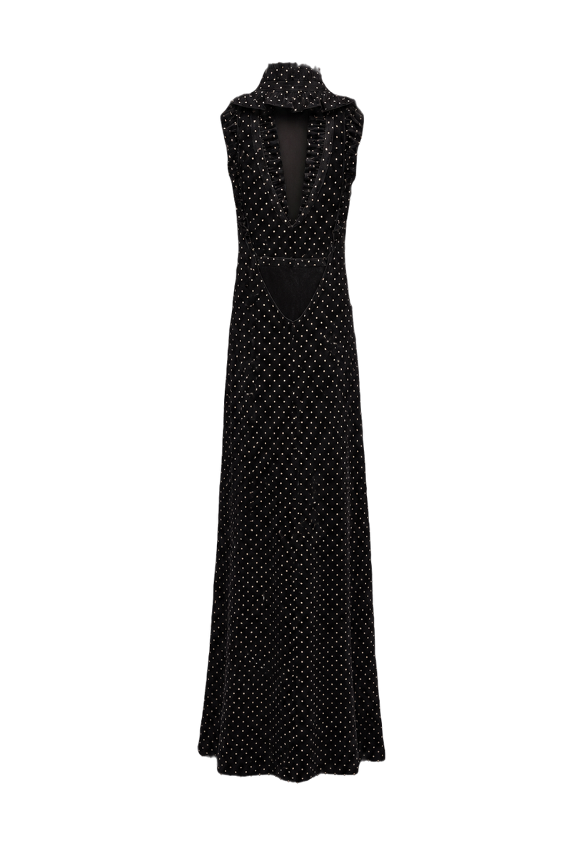1990s Black Velvet Maxi Dress - Back View