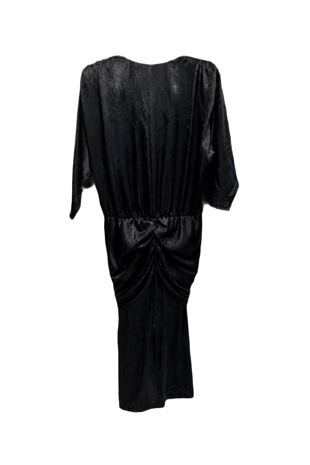 1980s Black Synthetic Midi Dress - Back View